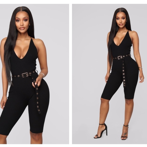 Fashion Nova Other - Black V Neck Ribbed Romper- Fashion Nova